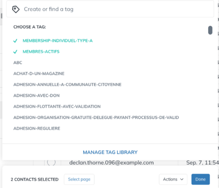 List of tags to apply to the selected contacts