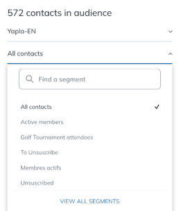 Segment drop-down menu in the left-hand column of the Contacts page