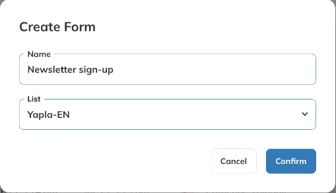 Create Form window with the Name and List fields