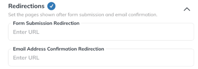 Redirections section of the form