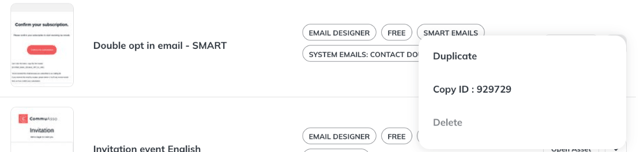Template row menu with the Duplicate option