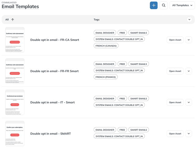 List of double opt-in templates in All Templates