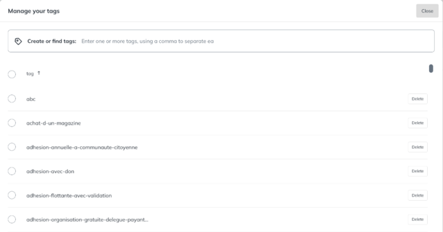 Manage your tags window