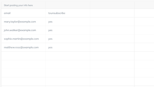Contact paste table with an email column and an attribute column