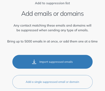 Add to suppression list screen with the two ways to add entries