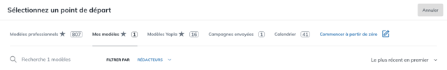 Fenêtre Sélectionnez un point de départ avec les onglets de modèles