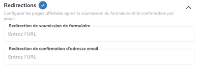 Section Redirections du formulaire