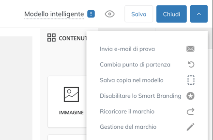 Menu dell'editor con le opzioni Cambia punto di partenza e Salva copia nel modello