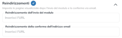 Sezione Reindirizzamenti del modulo
