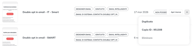 Menu della riga di un modello con l'opzione Duplicato