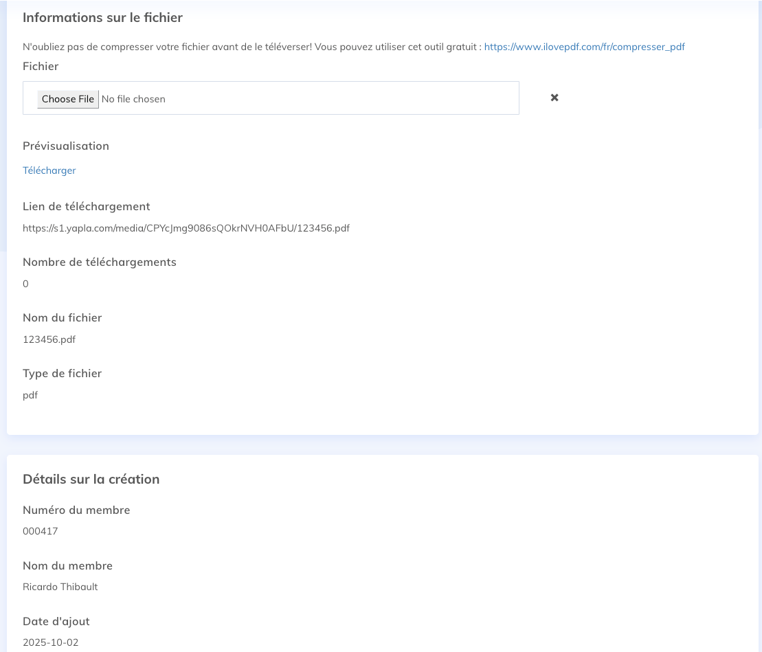 Informations sur le fichier d'un média