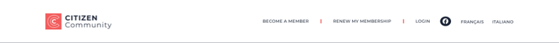Website header with logo, login links, social networks and languages