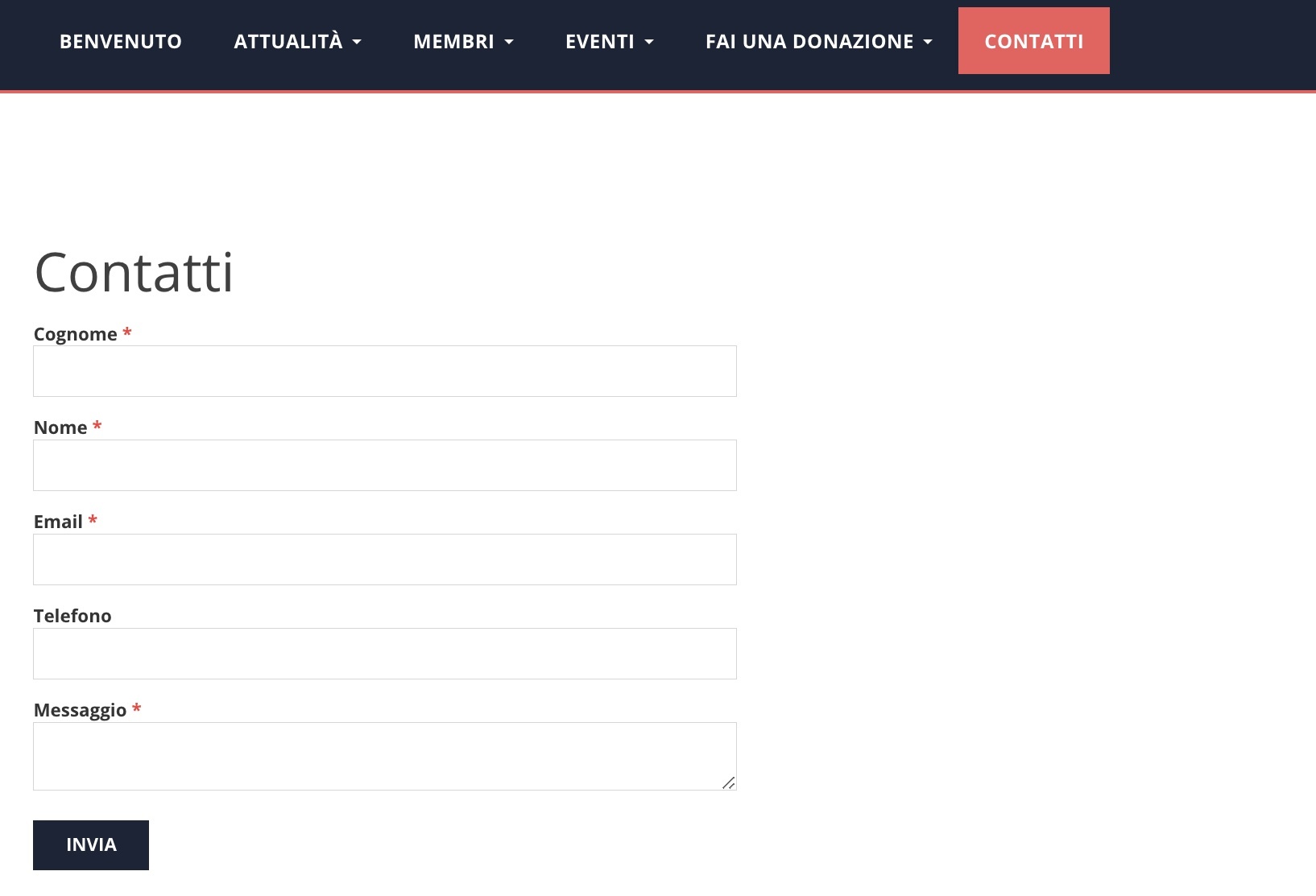 Modulo di contatto visualizzato su un sito web