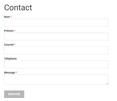 Formulaire de contact affiché sur un site web