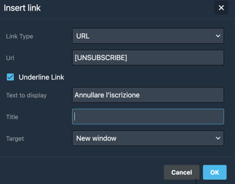 Modifica del testo del link di gestione delle preferenze