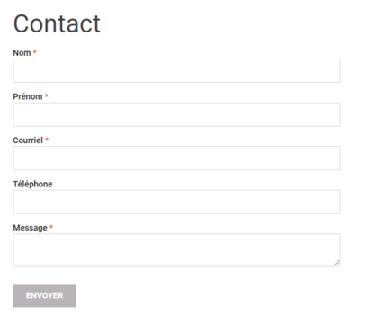 Formulaire de contact affiché sur un site web