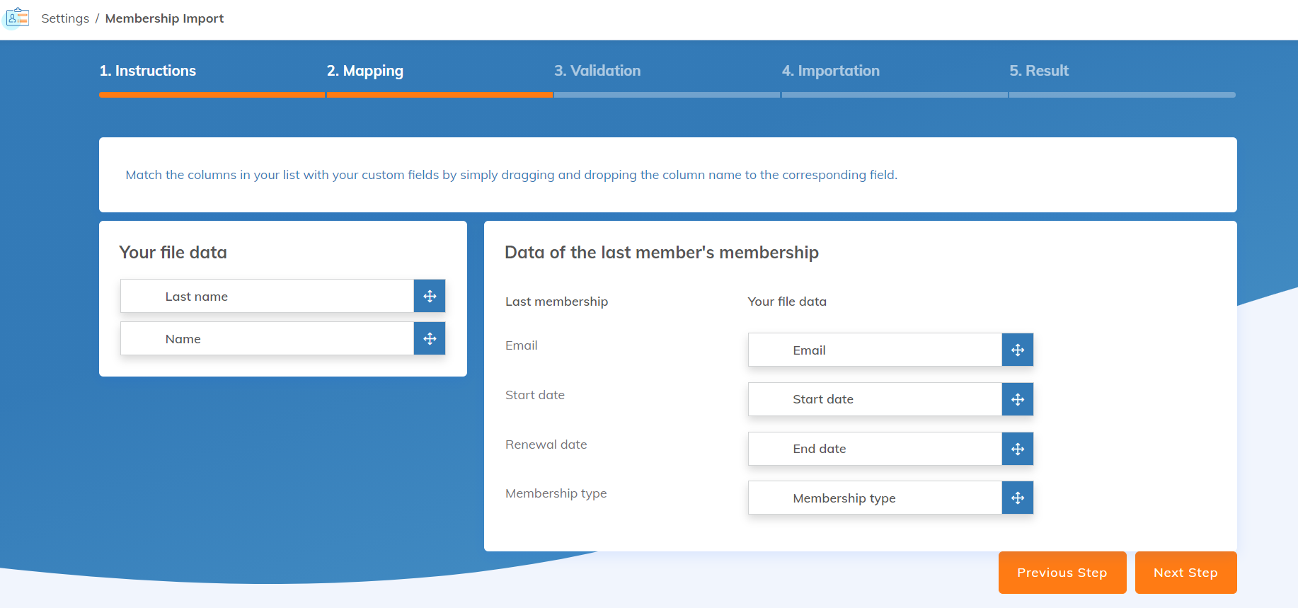 Import memberships with the import wizard
